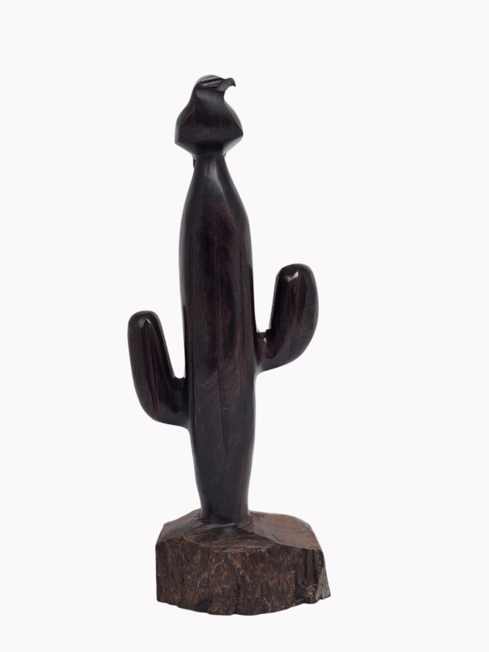 Hand Carved Ironwood Eagle Cactus Sculpture 12.5" Southwest Desert Rustic Decor